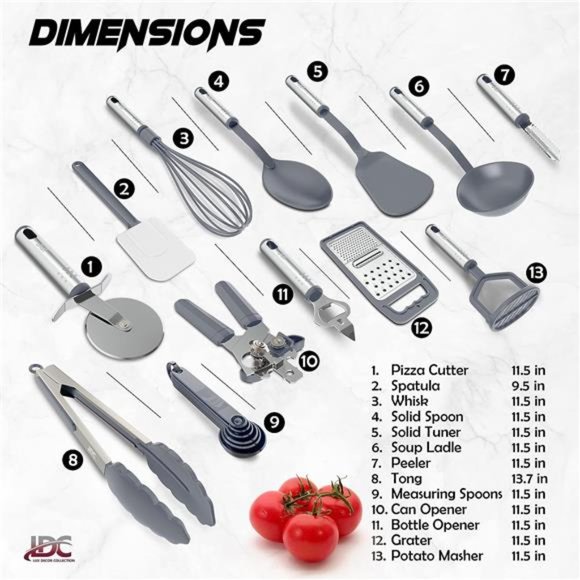 Utensils Set -23Pieces Nylon and Stainless Steel Grey Kitchen Utensils-Non-Stick - Picture 2 of 6